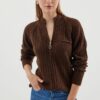 Bigdart 15880 Zippered Knitwear Cardigan - Brown