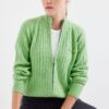 Bigdart 15880 Zippered Knitwear Cardigan - E.Green