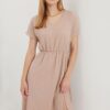 Bigdart 2378 V Neck Slit Knitted Dress - Biscuit