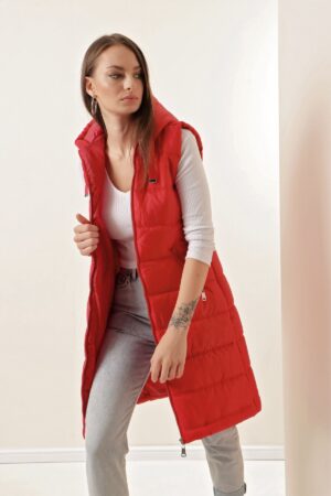 Bigdart 5140 Hooded Long Puffer Vest - D.Red