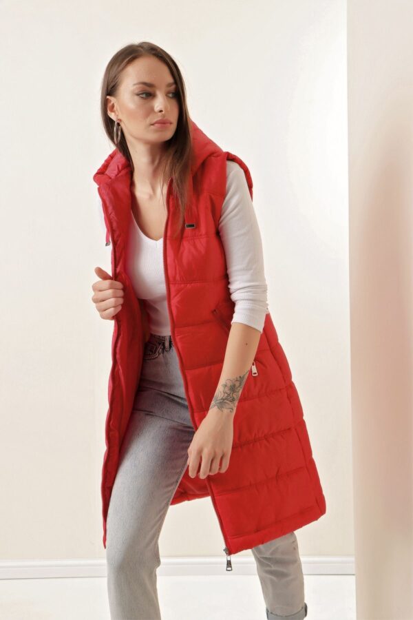Bigdart 5140 Hooded Long Puffer Vest - D.Red