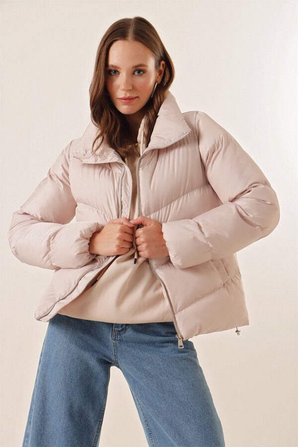 Bigdart 5205 Stand Collar Zippered Puffer Jacket - Beige