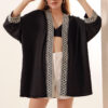 Bigdart 5866 Embroidered Knitted Kimono - Black