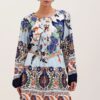 Bigdart 5902 Belted Patterned Dress - Navy Blue