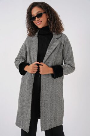 Bigdart 9085 Herringbone Cashmere Coat as D. Black