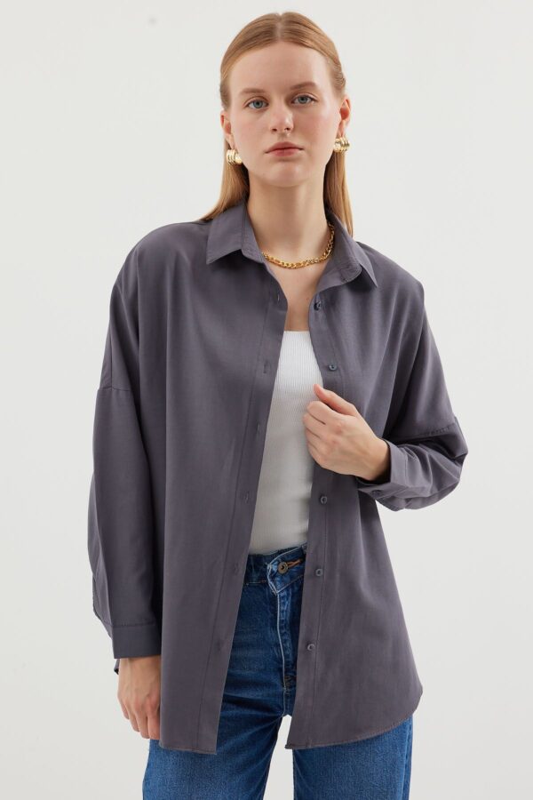 Bigdart Women's Gray Plain Oversize Long Basic Shirt 3900