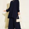 Bigdart Women's Navy Blue Tunic Pants Bottom Top Set 6663