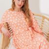 Bigdart Women's Salmon Ecru Floral Patterned Knitted Hijab Dress 1525