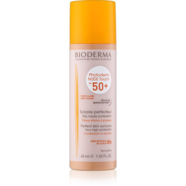 Bioderma Photoderm Nude Touch védő tonizáló folyadék kombinálttól zsíros bőrig SPF 50+ árnyalat Light Colour 40 ml-Eredeti
