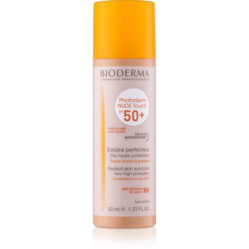 Bioderma Photoderm Nude Touch védő tonizáló folyadék kombinálttól zsíros bőrig SPF 50+ árnyalat Light Colour 40 ml-Eredeti