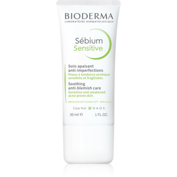Bioderma Sébium Sensitive intenzíven hidratáló és nyugtató krém a pattanások kezelése által kiszárított és irritált bőrre 30 ml-Eredeti