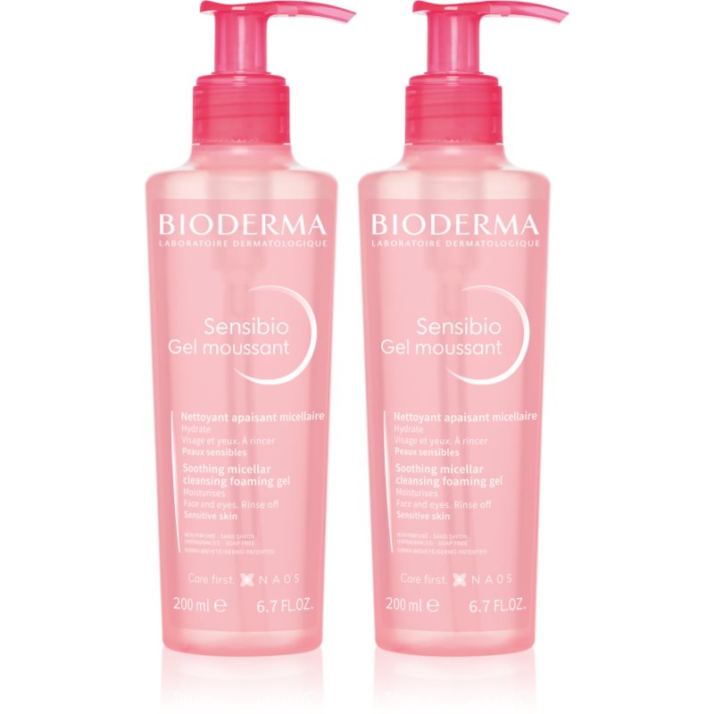 Bioderma Sensibio Gel Moussant 1+1 takarékos kiszerelés a bőr tökéletes tisztításához 2x200 ml