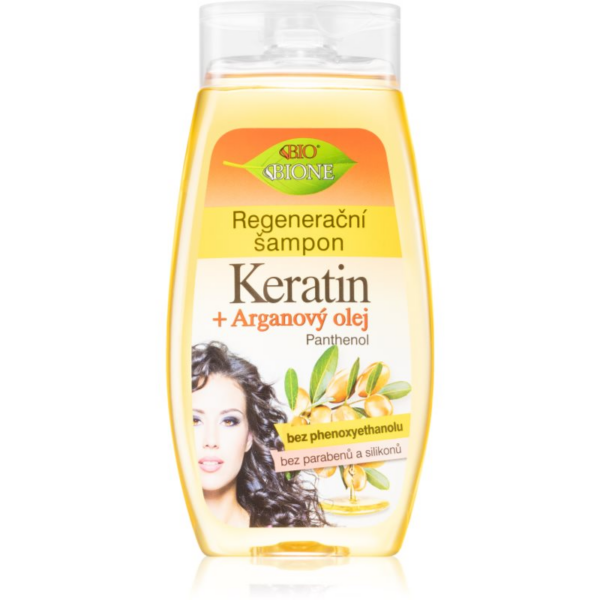 Bione Cosmetics Keratin + Argan regeneráló sampon a fénylő és selymes hajért 260 ml-Eredeti