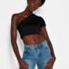 Black Asymmetrical Crop Top Noisy May Nini - Women