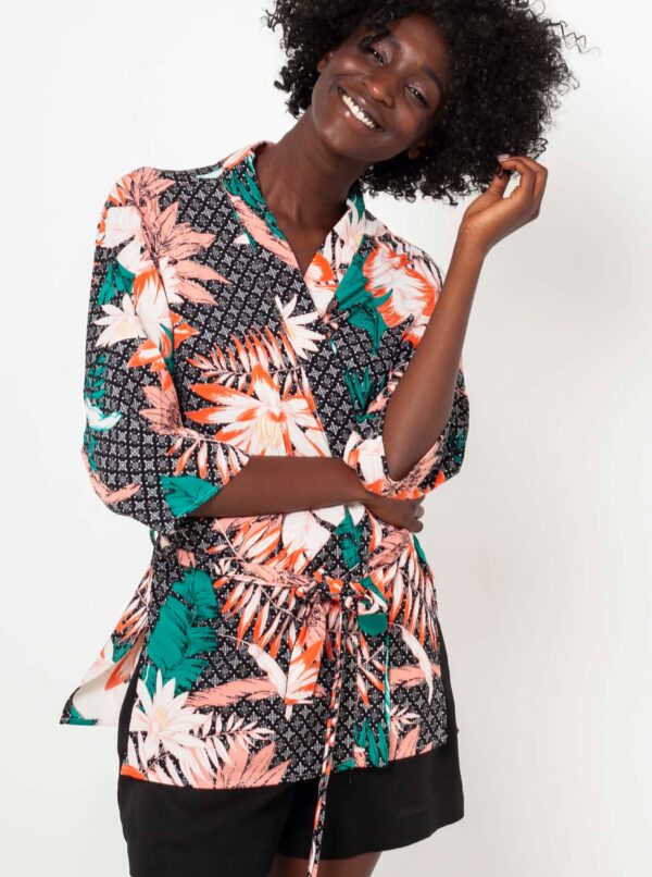 Black Flowered Kimono with CAMAIEU Binding - Women
