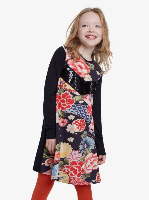 Black Girls Dress with Colorful Motifs Desigual Vest Minatitlán - Girls