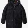 Black Girly Winter Quilted Coat Desigual Letters - Girls