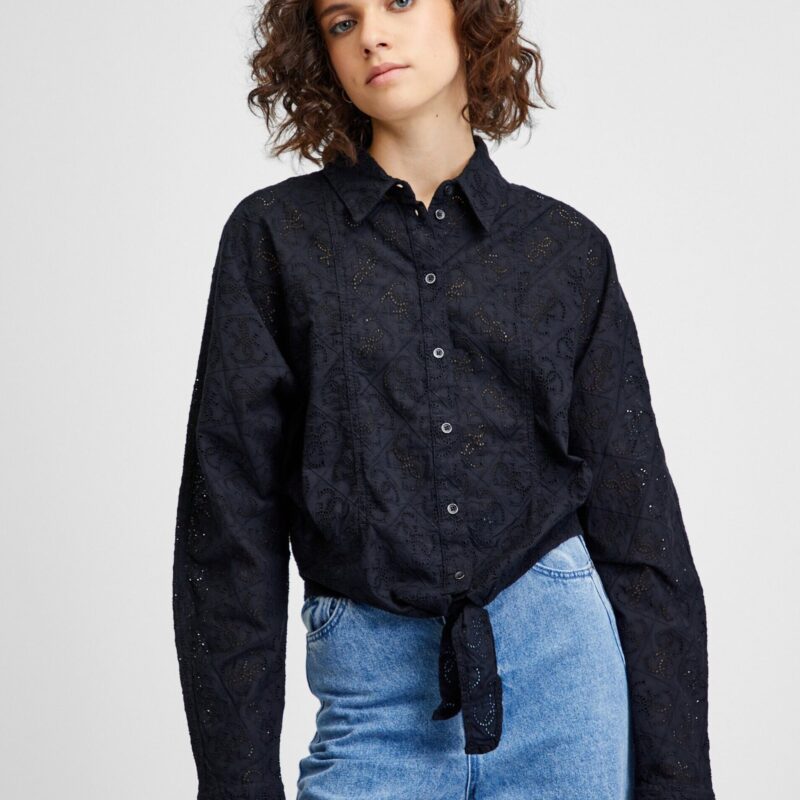 Black Ladies Patterned Tie Shirt Guess - Women