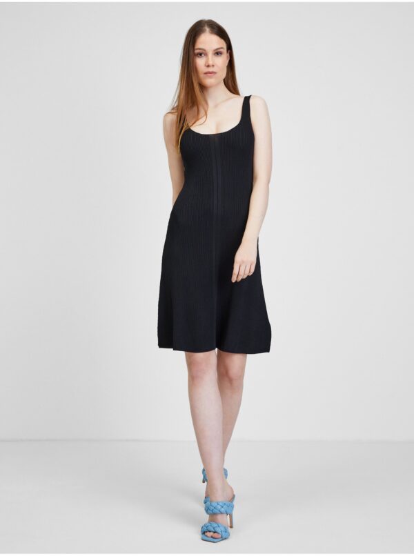 Black Ladies Ribbed Dress Guess Lucille - Ladies