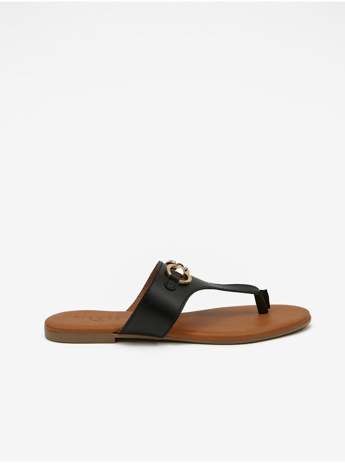 Black Leather Flip-Flops Pieces Vira - Women