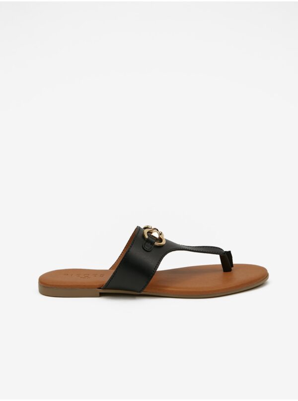 Black Leather Flip-Flops Pieces Vira - Women
