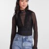 Black Women's Bodysuit with Lace Pieces Sicca - Women's