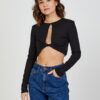 Black Womens Cropped T-Shirt with Neckline TALLY WEiJL - Women
