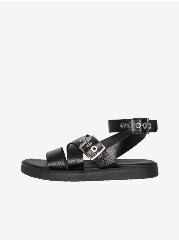 Black Women's Leather Sandals Pieces Shela - Women