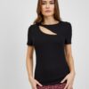 Black Women's Ribbed T-shirt with Neckline ORSAY - Women