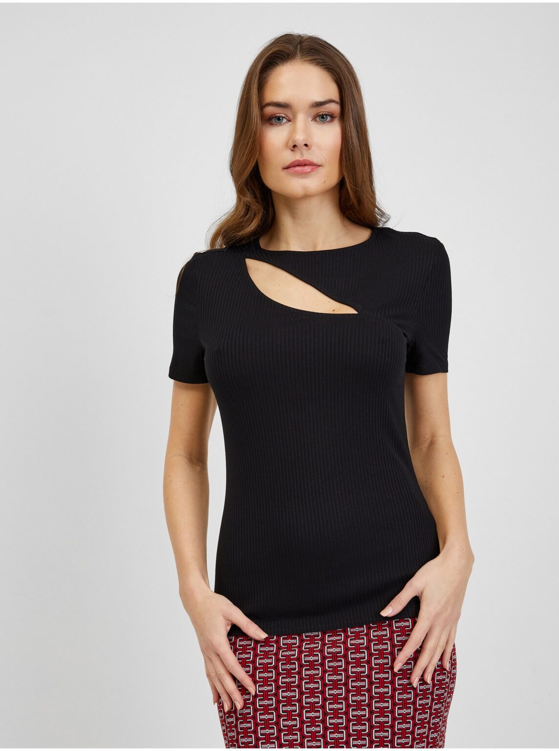 Black Women's Ribbed T-shirt with Neckline ORSAY - Women