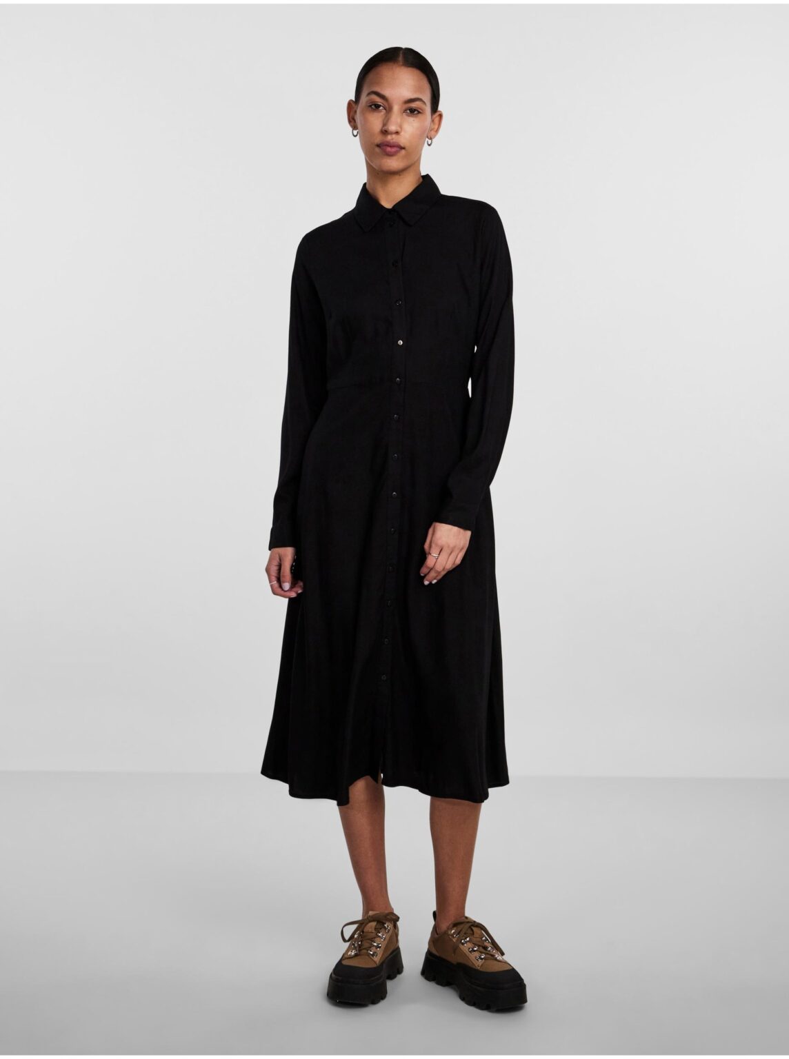 Black Women's Shirt Midi Dress Pieces Nova - Women