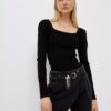 Black Women's T-Shirt with Ruffled Sleeves Liu Jo - Women