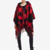 Black and Red Checkys Checkys Womens Poncho Desigual Checkys Arenal/Zipper - Ladies