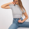 Black and white blouse with high neckline in ribbed cotton by Amande OCH BELLA