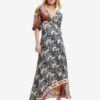 Black and white women's patterned maxi dress with cutouts Desigual Sirsal - Women