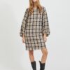 Black-beige ladies plaid dress with balloon sleeves VILA Demi - Ladies
