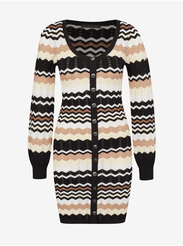 Black-beige women's patterned sweater dress Guess - Women's