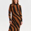 Black-brown women's patterned sweater dress with slits TOP SECRET - Women