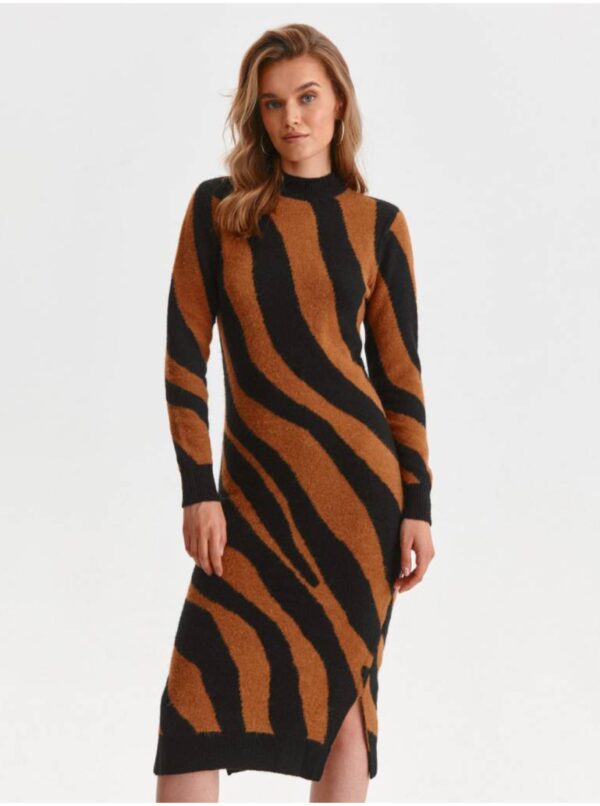 Black-brown women's patterned sweater dress with slits TOP SECRET - Women