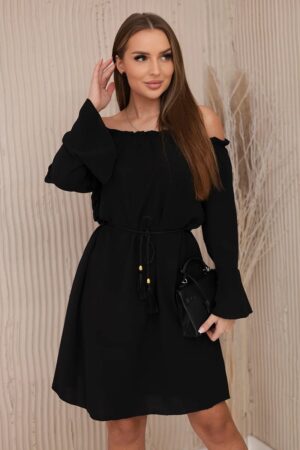 Black dress with a drawstring at the waist