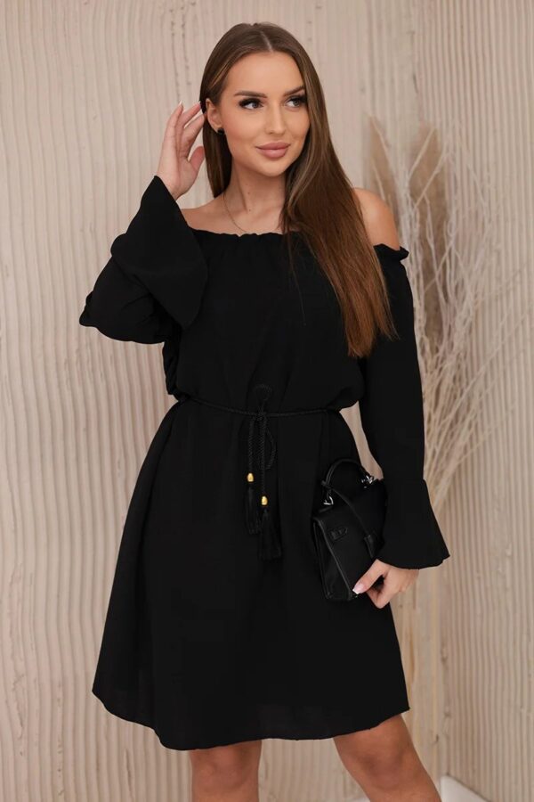 Black dress with a drawstring at the waist