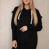 Black dress with decorative ruffles and hood
