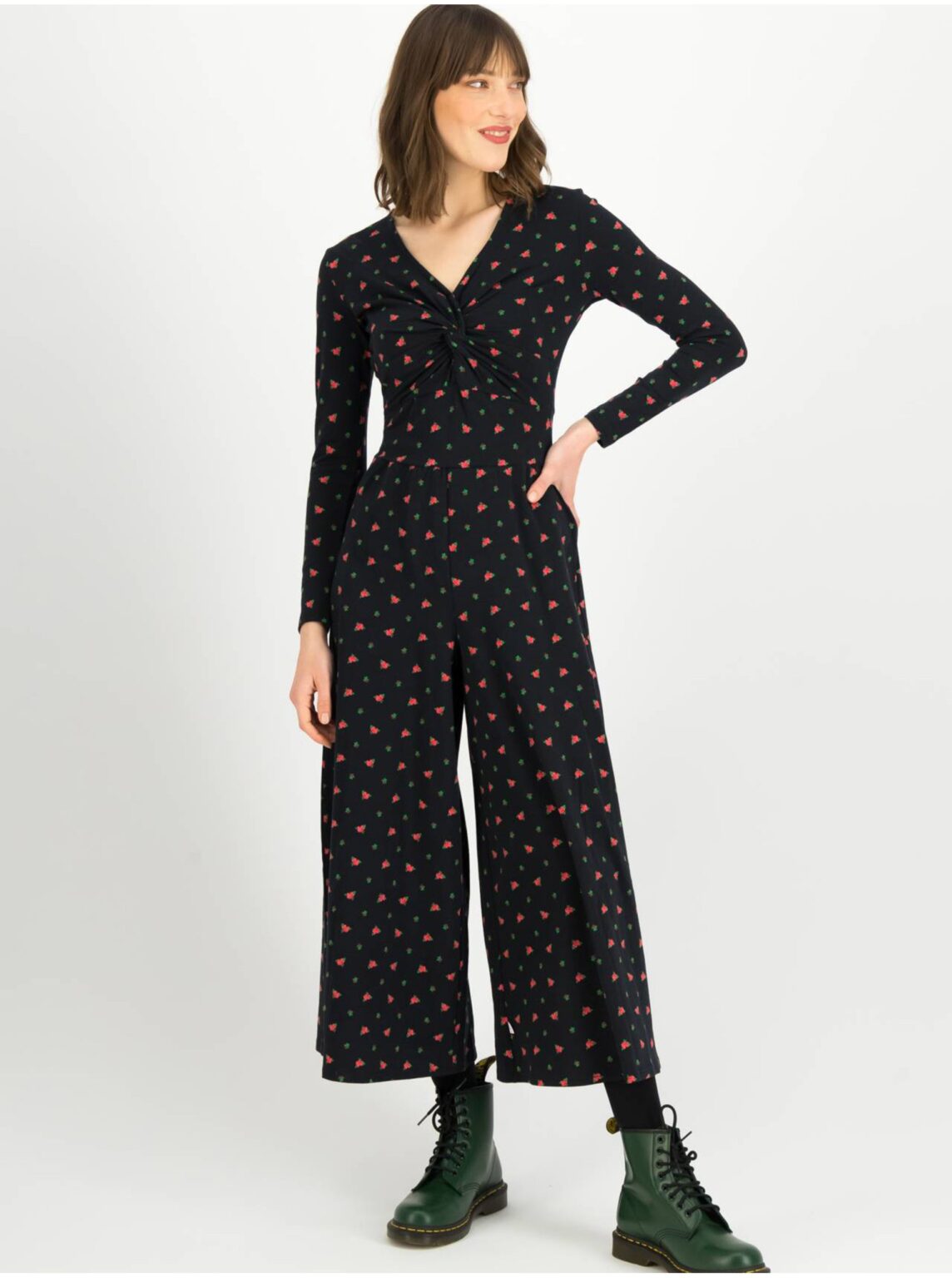 Black floral sweater jumpsuit Blutsgeschwister Glamourama Quee - Women's