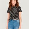 Black flowered short T-shirt TALLY WEiJL - Women