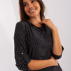 Black formal blouse with frills at neckline