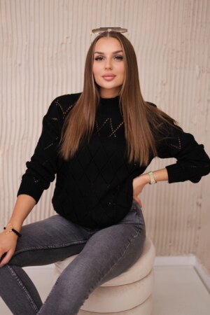 Black high-neckline sweater with diamond pattern