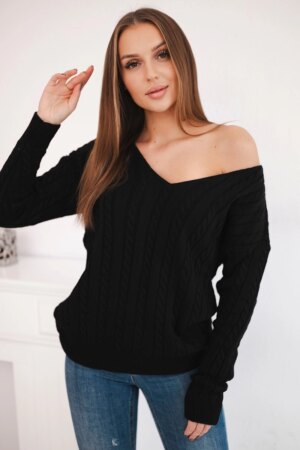 Black knitted sweater with a V-neck