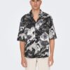 Black men's patterned shirt with linen blend ONLY & SONS Bud - Men's