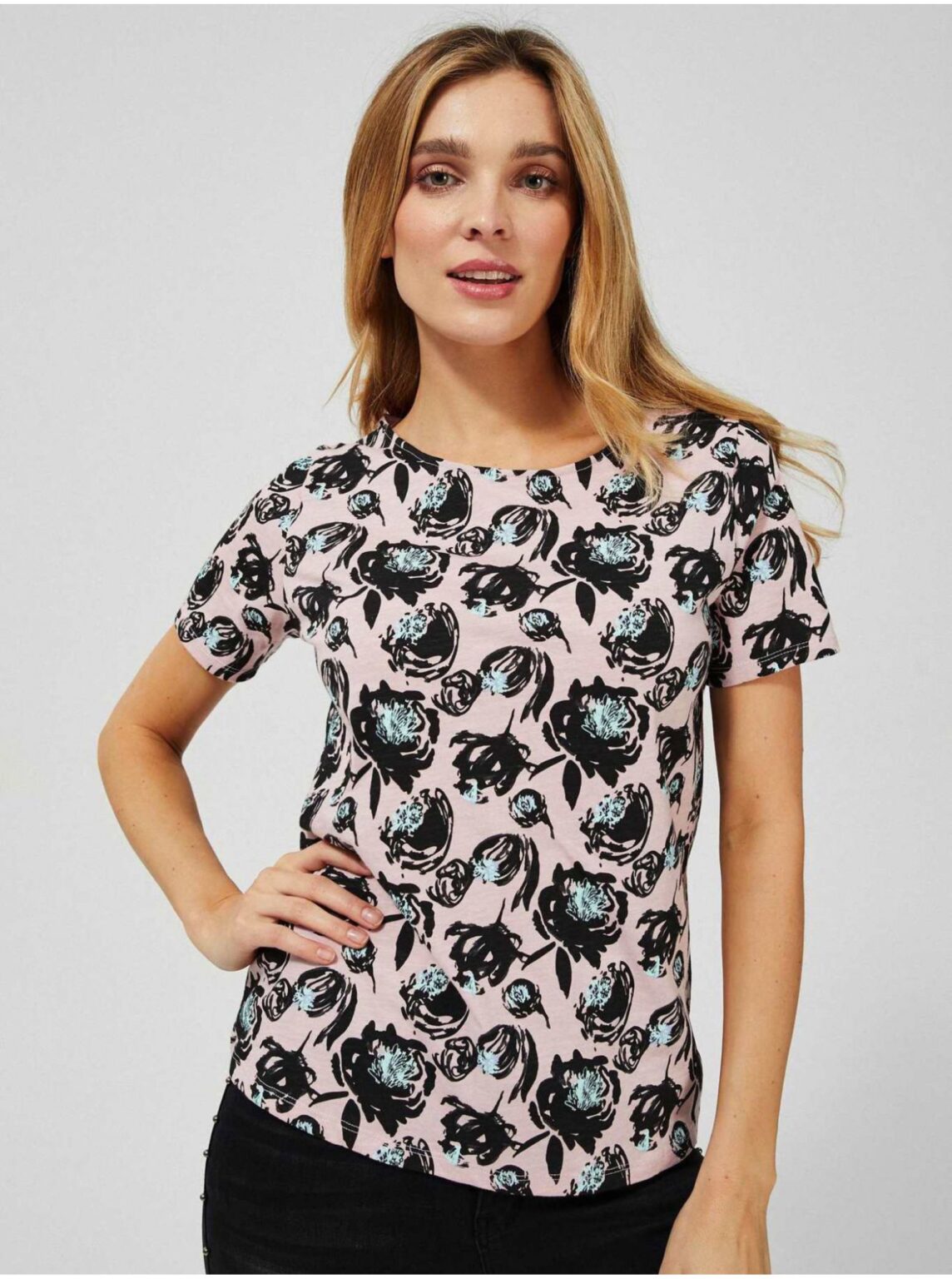 Black-pink patterned T-shirt Moodo - Women's