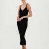 Black ribbed sheath midi dress with straps VERO MODA Uzuri - Women